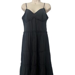 LOFT black tiered cotton silk midi dress 8